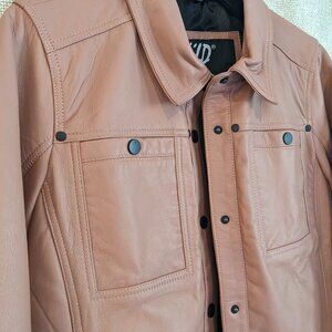 JILD Pink Leather Long Sleeve 3 Pocket Jacket Snap up Front, Size S